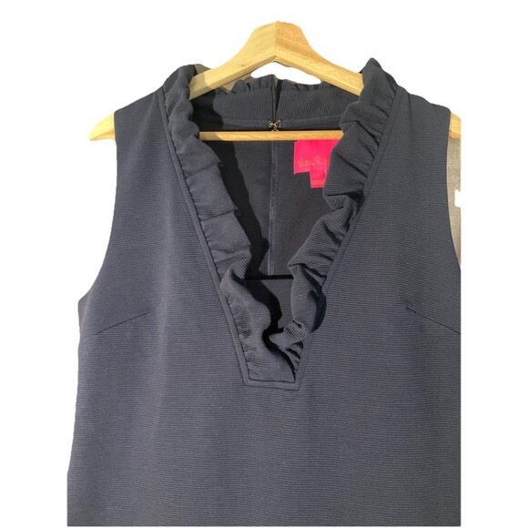 LILLY PULITZER TISBURY Womens L True Navy Ruffle V-Neck Sleeveless Shift Dress - Picture 5 of 9
